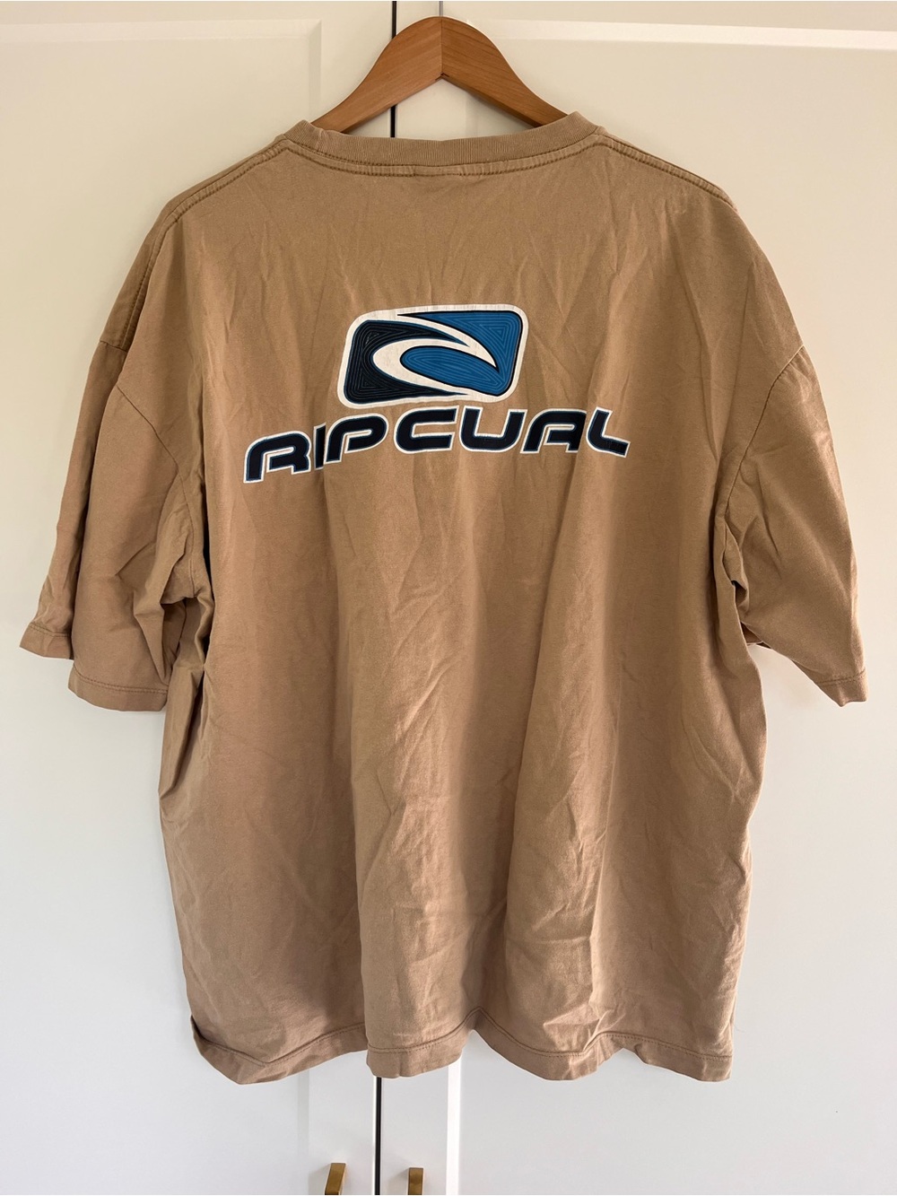 Rip Curl 90’s Tan Short Sleeve Tee with Blue Logo